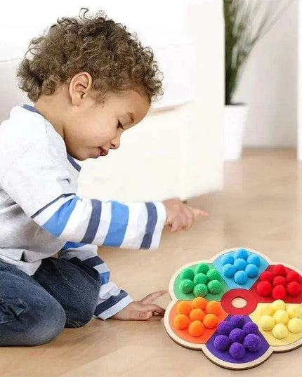 Rainbow Woodland Montessori Educational Toy - Wood & Wool Learning Board