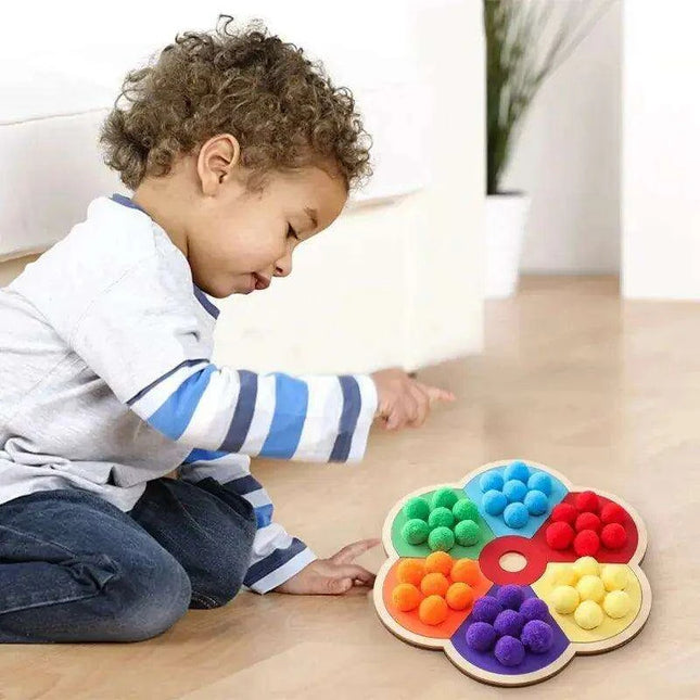 Rainbow Woodland Montessori Educational Toy - Wood & Wool Learning Board