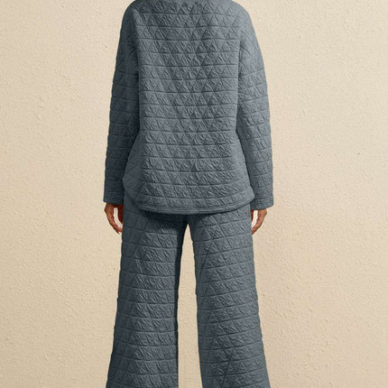 Charcoal Quilted Casual Set: Pullover & Trousers Combo