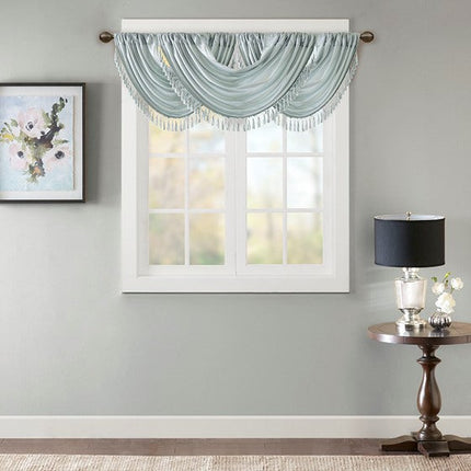 Room and Decor Faux Silk Waterfall Valance, Embellished, 38x46" Dusty