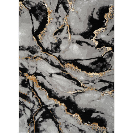 Tali Luxury Grey & Black Abstract Area Rug - Soft Polyester, Durable D
