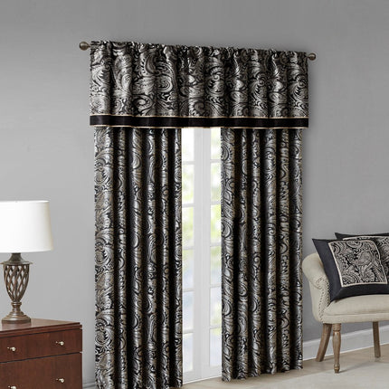 Room and Decor Jacquard Black Window Valance, 50x18", Durable Polyeste
