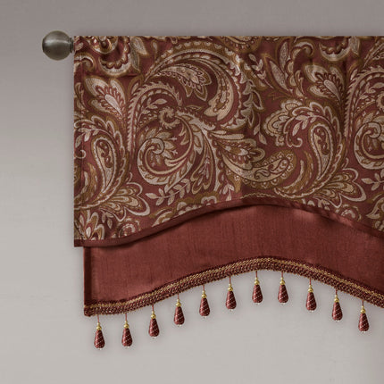 Room & Decor Jacquard Rod Pocket Valance, Beaded, Burgundy 50x18