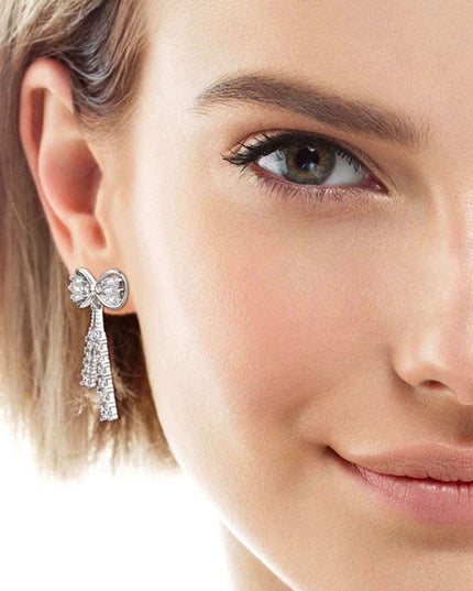 Sophisticated 1.12 Carat Lab-Grown Diamond Bow Earrings with Sterling Silver and Platinum or 18K Gold Finishes