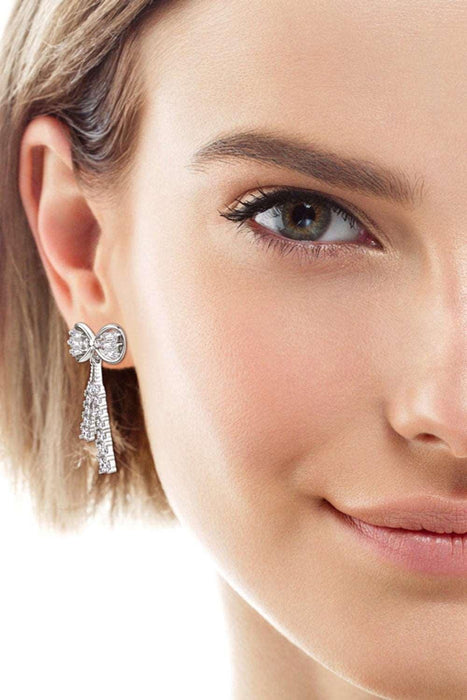 Opulent 1.12 Carat Moissanite Bow Earrings in Sterling Silver with Platinum or 18K Gold Touch