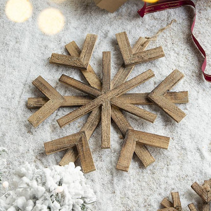 Room & Decor 17.7" Large Fir Wood Snowflake Ornaments - Set of 2, Rust