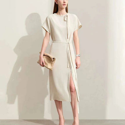 A-Line Dress with Adjustable Lace-Up Design and Versatile Waist Belt for All-Day Wear - Très Elite