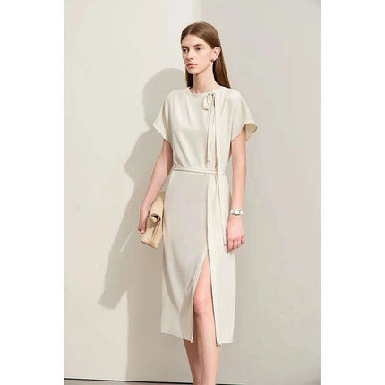 A-Line Dress with Adjustable Lace-Up Design and Versatile Waist Belt for All-Day Wear