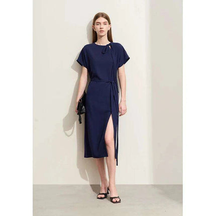 A-Line Dress with Adjustable Lace-Up Design and Versatile Waist Belt for All-Day Wear