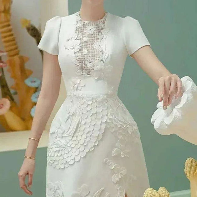 A-line Dress with 3D Floral Accents for Women's Evening