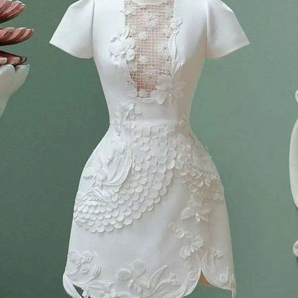 A-line Dress with 3D Floral Accents for Women's Evening - Très Elite