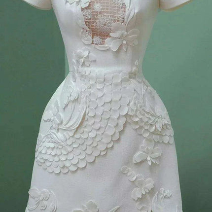 A-line Dress with 3D Floral Accents for Women's Evening - Très Elite