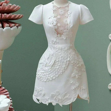 A-line Dress with 3D Floral Accents for Women's Evening - Très Elite