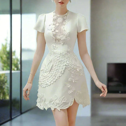A-line Dress with 3D Floral Accents for Women's Evening - Très Elite