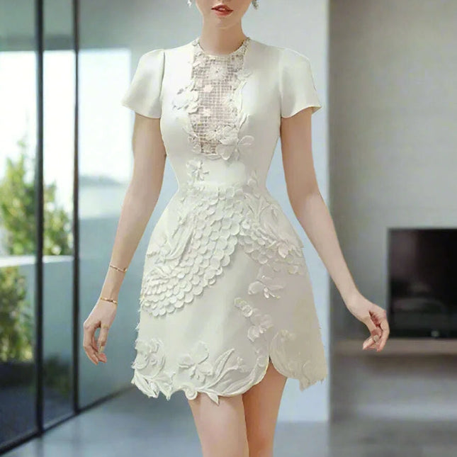 A-line Dress with 3D Floral Accents for Women's Evening