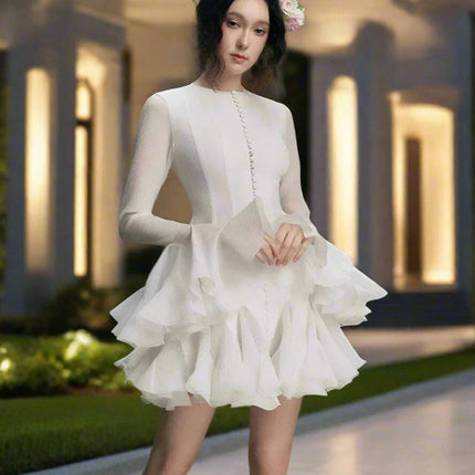 A-line Evening Dress with Elegant Long Sleeves and Flounce for Women - Très Elite