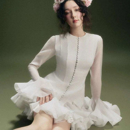 A-line Evening Dress with Elegant Long Sleeves and Flounce for Women - Très Elite