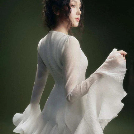A-line Evening Dress with Elegant Long Sleeves and Flounce for Women - Très Elite