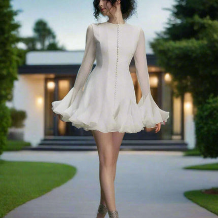 A-line Evening Dress with Elegant Long Sleeves and Flounce for Women - Très Elite
