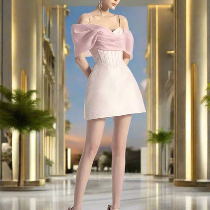 A-line Summer Mini Dress with Shawl & Zipper for Women's Evening - Très Elite