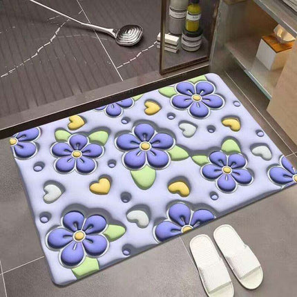 Elegant 3D Floral Design Quick-Dry Bath Mat