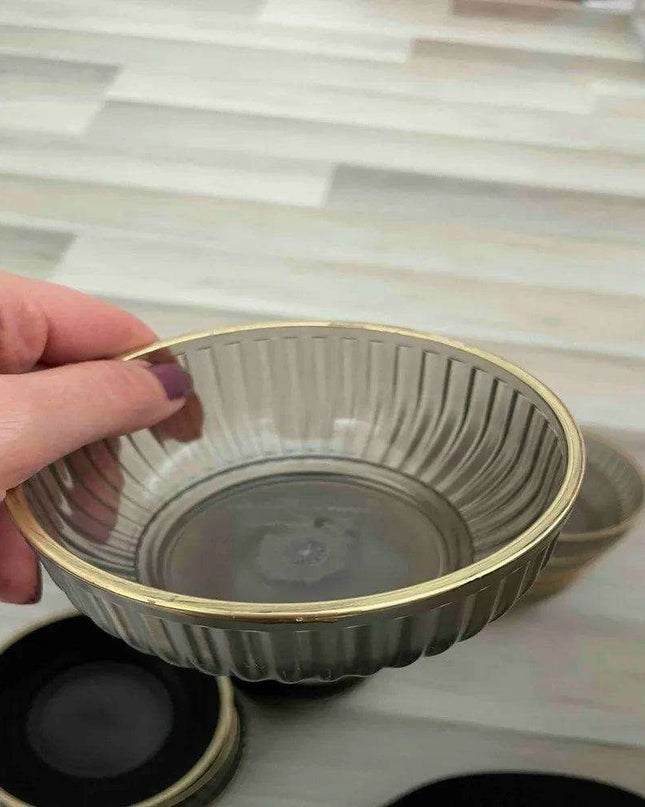 Set of 6 Stylish Durable Acrylic Snack Bowls with Gold Trim - Chic Frosted Glass Design, Fast Shipping