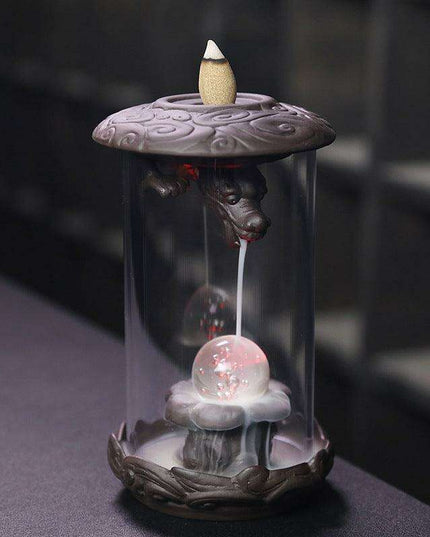 Enchanting Dragon LED Backflow Incense Fountain - Majestic Purple Sand with Protective Shield