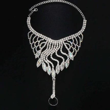 Elegant Crystal Charm Wrap Bracelet and Finger Chain - Bridal Radiance