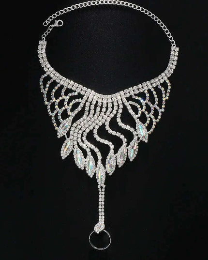 Elegant Crystal Charm Wrap Bracelet and Finger Chain - Bridal Radiance