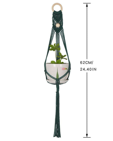Boho-Chic Green Macrame Wall Plant Hanger with Iron Ring - Elevate Your Home Decor