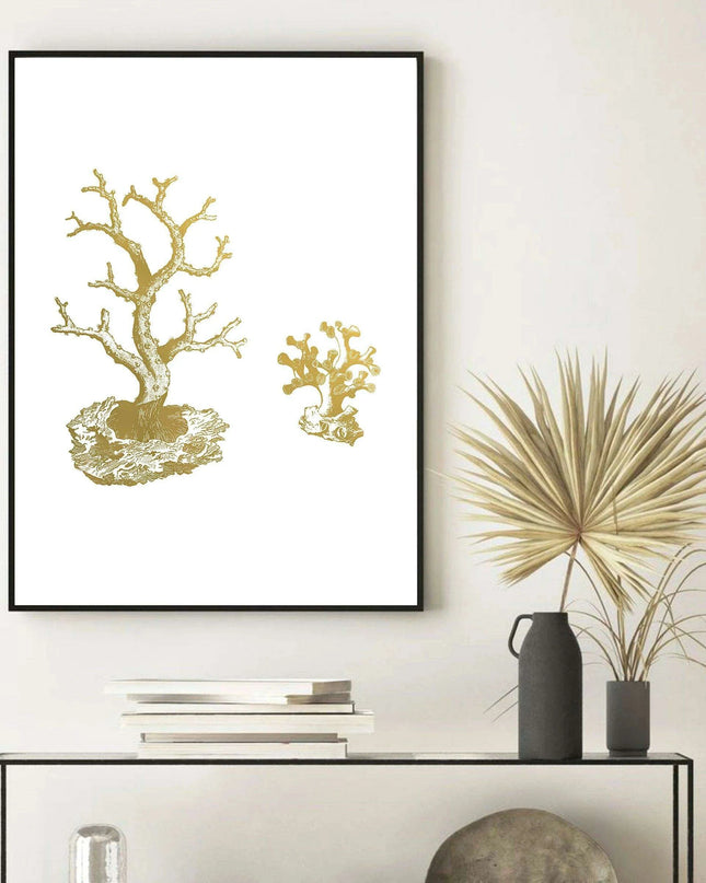 Serene Coastal Beauty: Golden Coral Tree Giclee Art Print for Stylish Home Decor