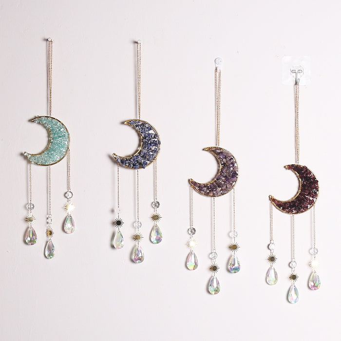 Enchanting Crystal Gravel Sun and Moon Dream Catcher Pendant
