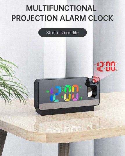 Silent Rotating LED Projection Alarm Clock with Digital Thermometer and Customizable Display