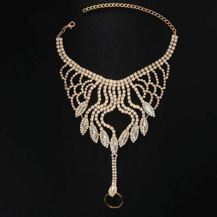 Elegant Crystal Charm Wrap Bracelet and Finger Chain - Bridal Radiance