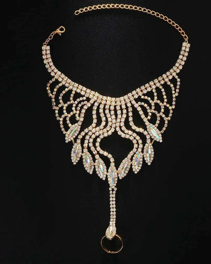 Elegant Crystal Charm Wrap Bracelet and Finger Chain - Bridal Radiance