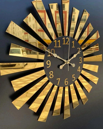 Elegant Gold and Silver Mirror Wall Clock with Wooden Layer and Piano Design