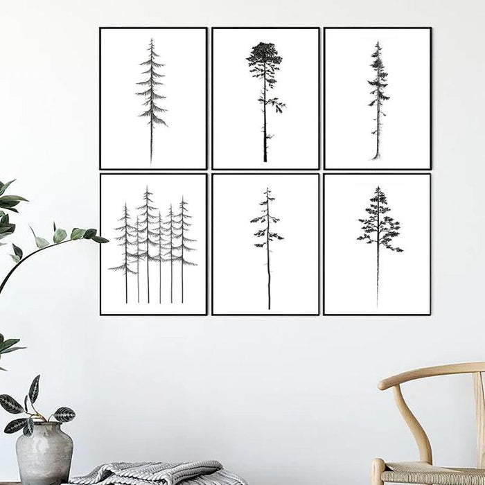 Coastal Trees Minimalist Forest Canvas Art - Hemlock and Pine Wall Decor Collection