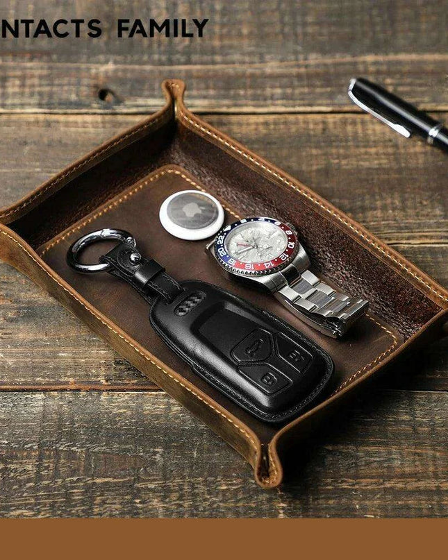 Elegant Leather Desktop Organizer Tray - Stylish Storage Solution