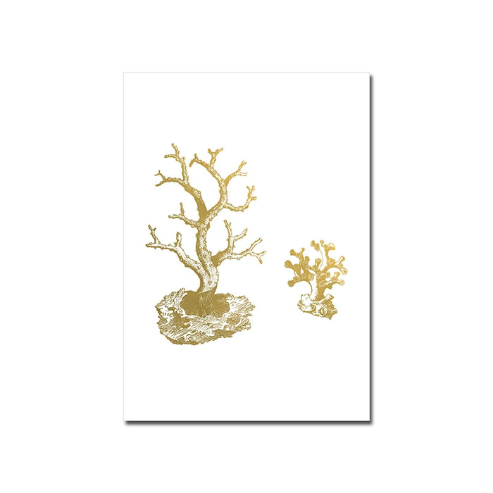 Coastal Elegance: Golden Coral Tree Art Print Canvas for Sophisticated Home Decor