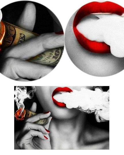 Contemporary Elegance: Abstract Canvas Art of Women, Smoke, and Currency
