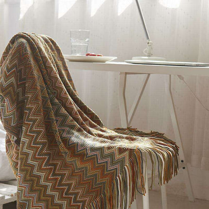 Nordic Luxe Knitted Throw Blanket with Timeless Stripes and Superior Polyester Craftsmanship