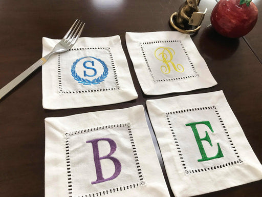 Elegantly Embroidered Camellia Monogrammed Cocktail Napkin Set - A Touch of Victorian Luxury for Your Table