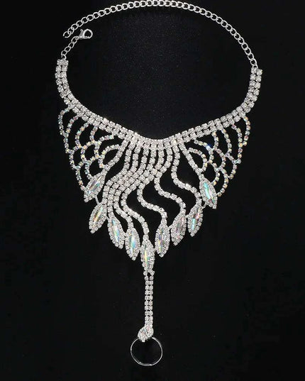 Elegant Crystal Charm Wrap Bracelet and Finger Chain - Bridal Radiance