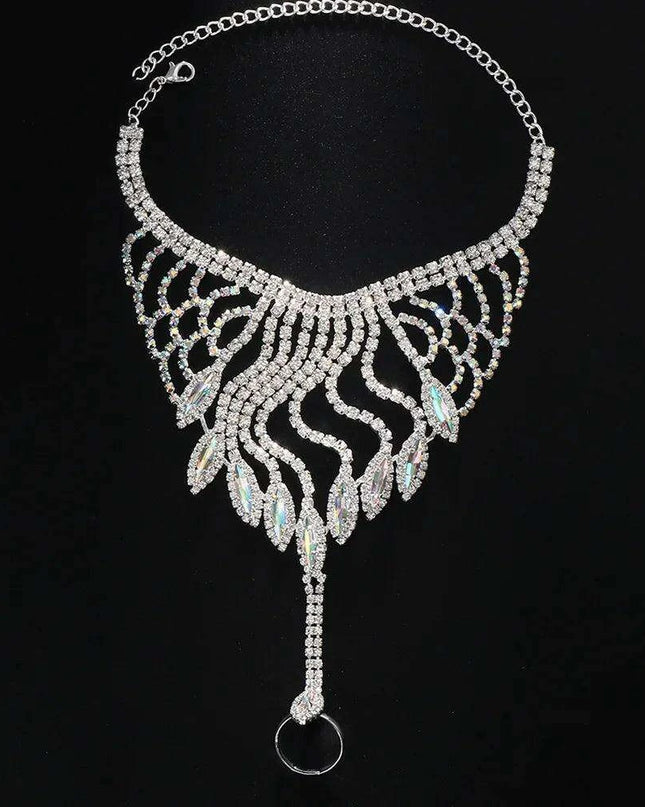 Elegant Crystal Charm Wrap Bracelet and Finger Chain - Bridal Radiance