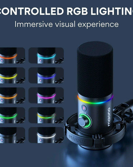 Dynamic RGB Gaming Microphone with Multi-Connectivity and Smart Control Features
