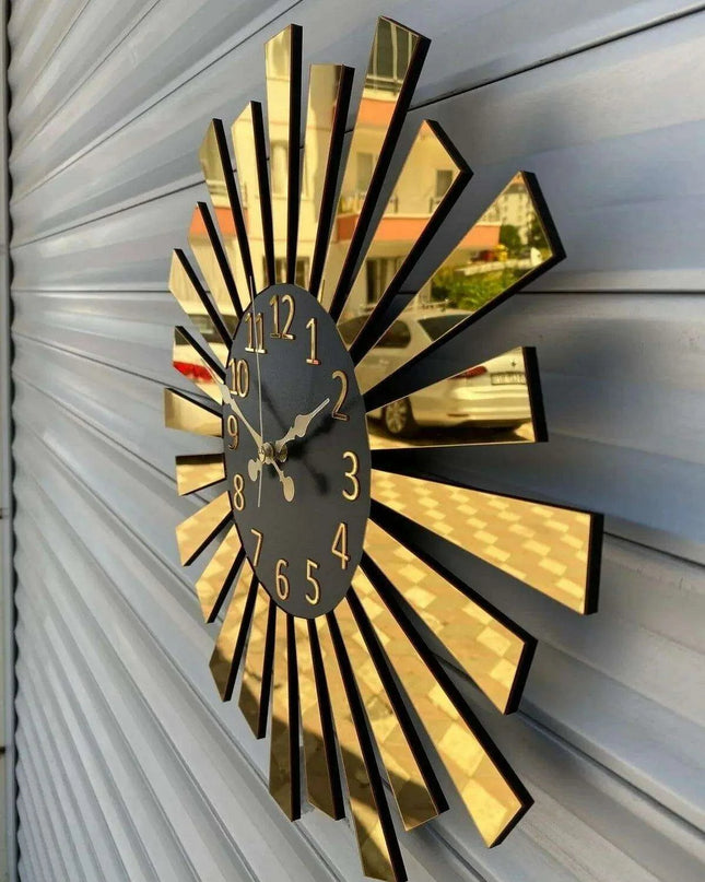 Elegant Gold and Silver Mirror Wall Clock with Wooden Layer and Piano Design