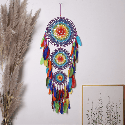 Handcrafted Indian Three-Ring Dream Catcher: Festive Cultural Home Decor Accent
