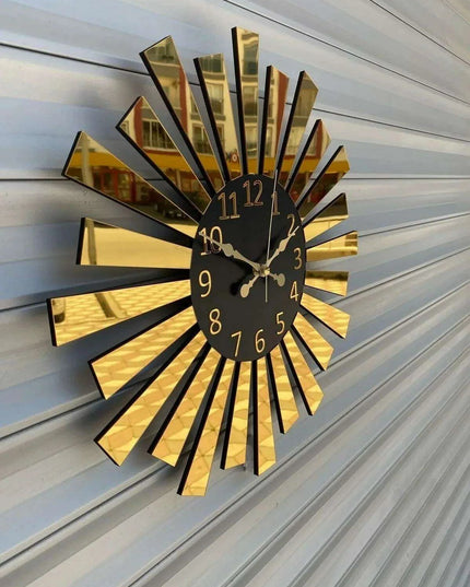 Elegant Gold and Silver Mirror Wall Clock with Wooden Layer and Piano Design