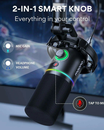Dynamic RGB Gaming Microphone with Multi-Connectivity and Smart Control Features