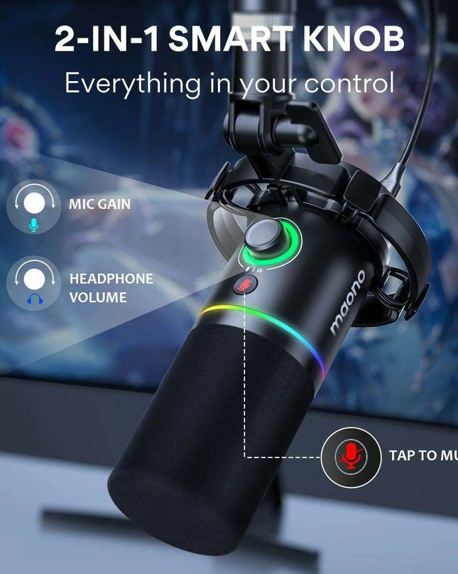 Dynamic RGB Gaming Microphone with Multi-Connectivity and Smart Control Features